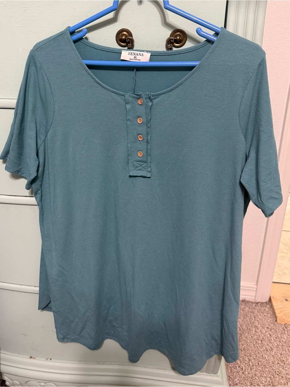 Zenana Outfitters Dusty Teal Short Sleeve Henley